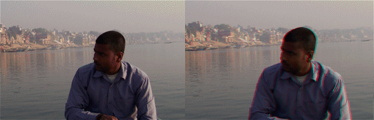 Example of a converted photo from 2D to 3D. On the left 2D, on the right 3D stereoscopic anaglyph.